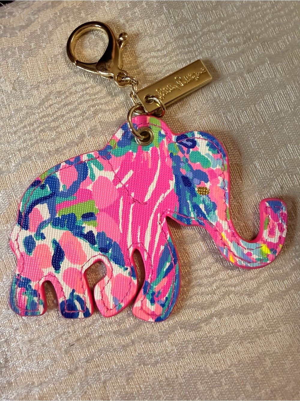 Lilly Pulitzer Multicolor Critter Series Elephant Key Fob/Bag Charm w/ Gold Tag